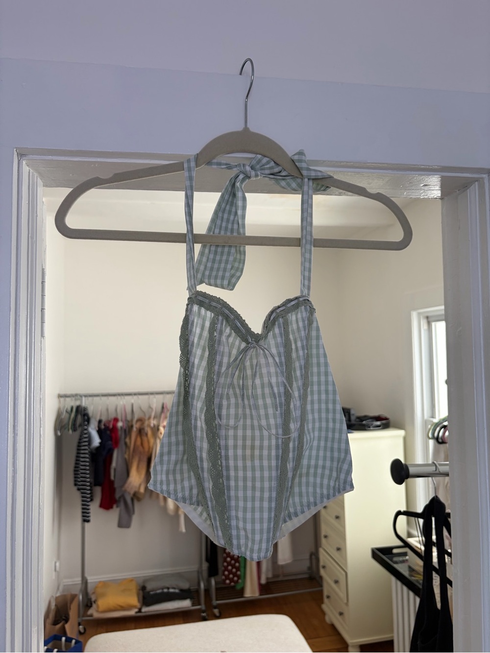 Urban Outfitters Green Gingham Halter Crop Top